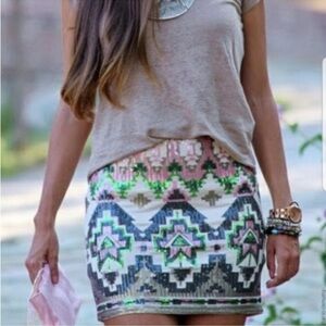 Express Southwest Aztec Sequin Skirt Women's Mini Sparkle Lined Size Medium
